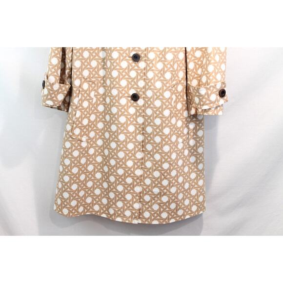 Talbots Trench Coat Womens size 14P Beige White Basketweave Collar Button Up - Picture 3 of 6